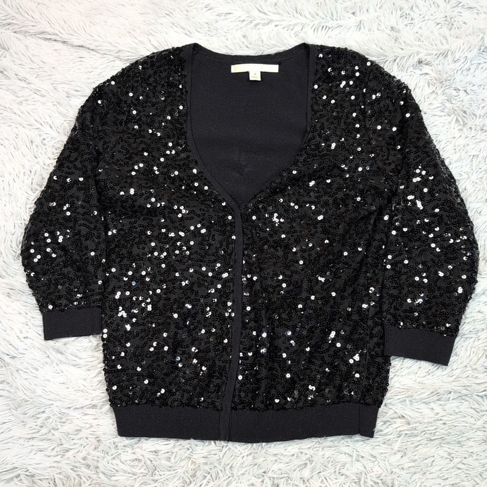 Lauren Conrad Sweater Womens M Black Cardigan Cozy Comfort Sparkly Snap Up
